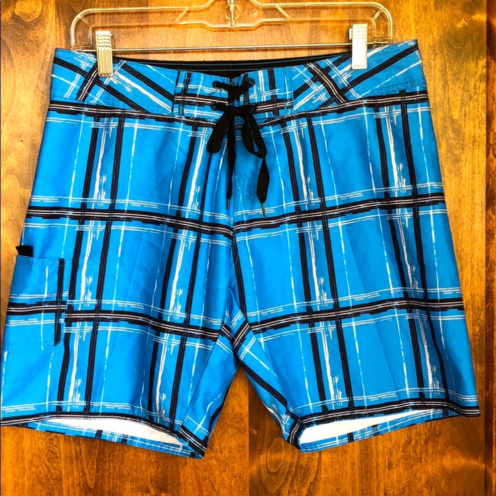 Burnside Blue Plaid Swim Trunks/Boardshorts
